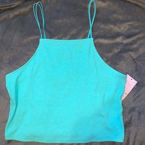 Blue High Neck Tank Crop Top